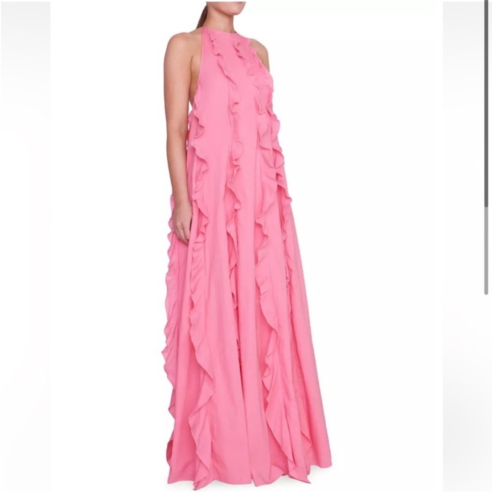 STAUD Marike Maxi Ruffle Dress in Coral Pink - size Small